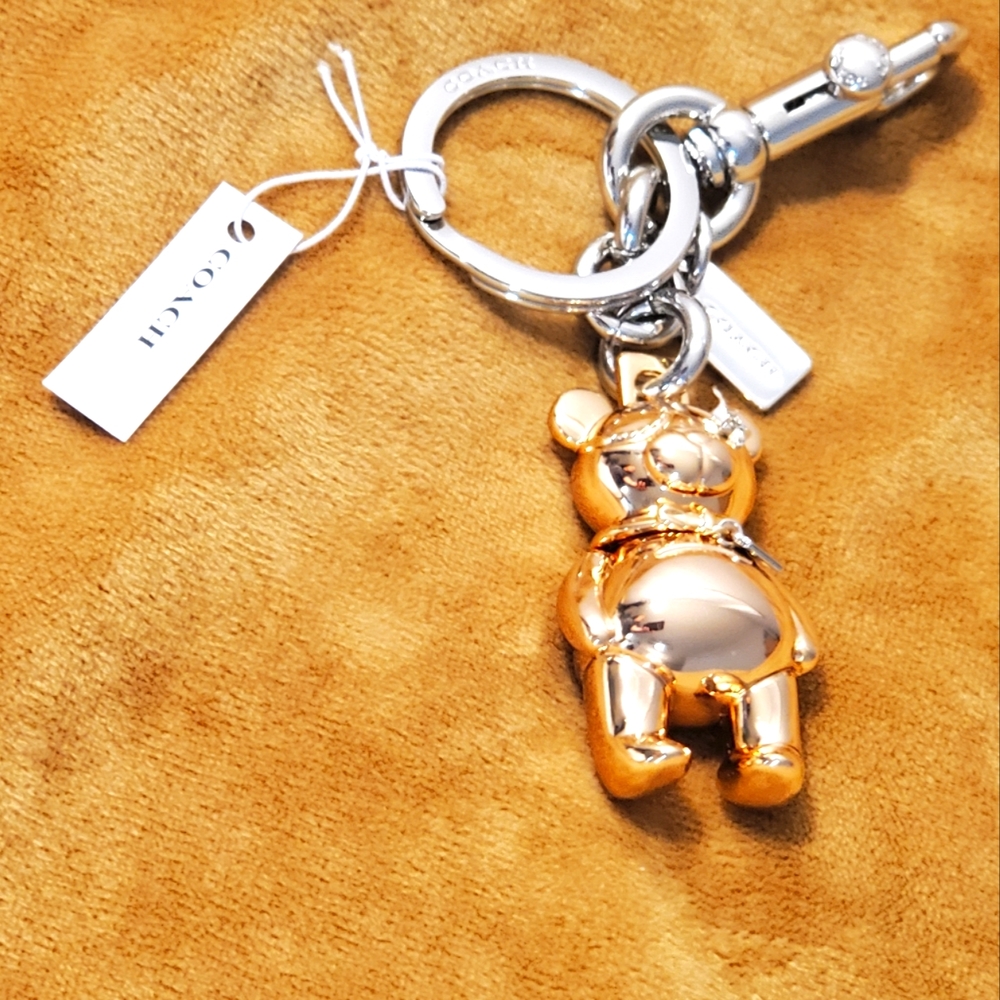 NWT Coach 3D Bear Bag Charm & Keychain in Rose Gold